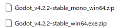 Godot Windows版ダウンロードファイル
